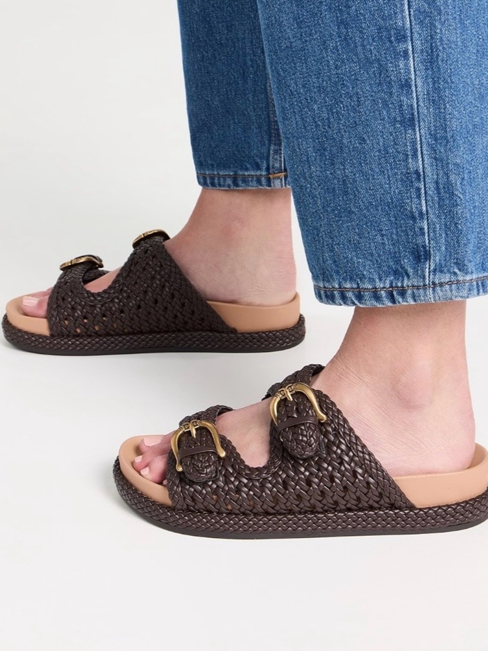 Sam Edelman Reid Slides Woven Double-Buckle Slide Sandal in Dark Brown Sz 9.5 - Picture 4 of 8